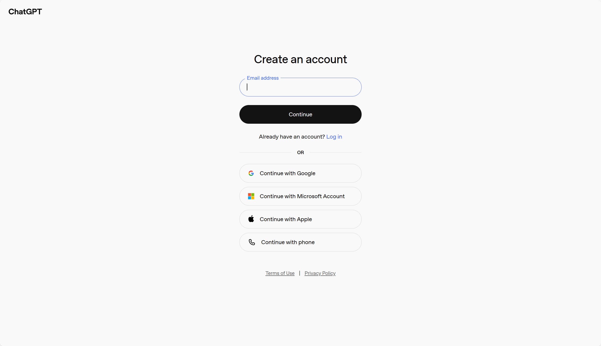 ChatGPT 官方网站首页,点击右上角的“Sign up”按钮进入注册流程。显示了 ChatGPT 网页版登录页及注册按钮的位置。
