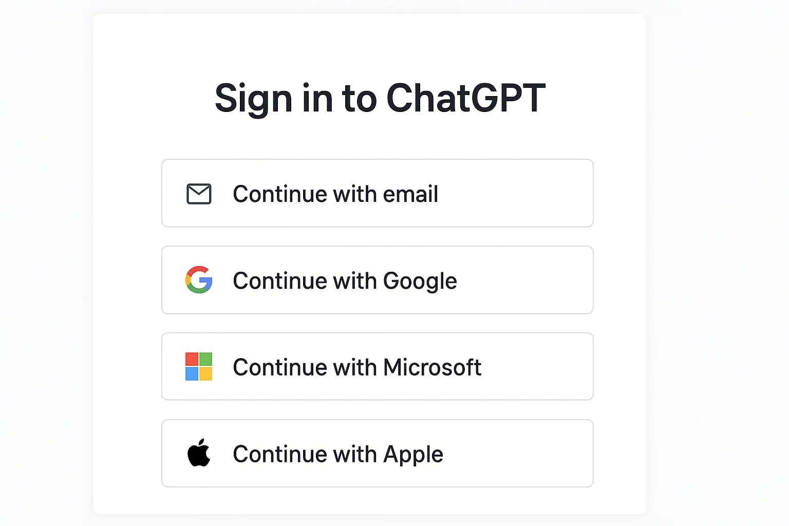 ChatGPT 提供邮箱、Google、Microsoft、Apple 等多种登录方式,新用户可根据自身情况选择。