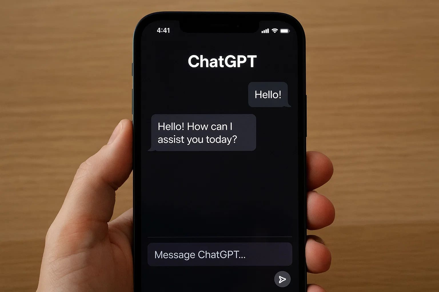 一部智能手机屏幕上显示着 ChatGPT 对话界面。ChatGPT Plus 用户可以优先体验 GPT-4 等高级模型和更快速的响应，助力高效完成任务。该服务在日常工作流程中具有重要作用。