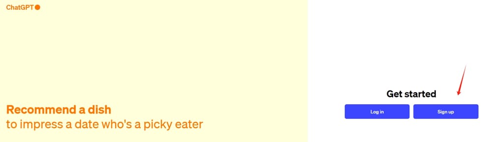 可以看到主页上有“Log in”（登录）和“Sign up”（注册）两个按钮。当您还没有账号时，需要点击“Sign up”来创建新账户。中国大陆用户此时必须通过梯子访问，否则将无法加载此页面。